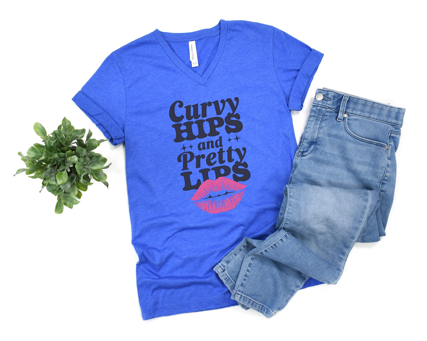 Curvy Hips And Pretty Lips V-Neck Shirt