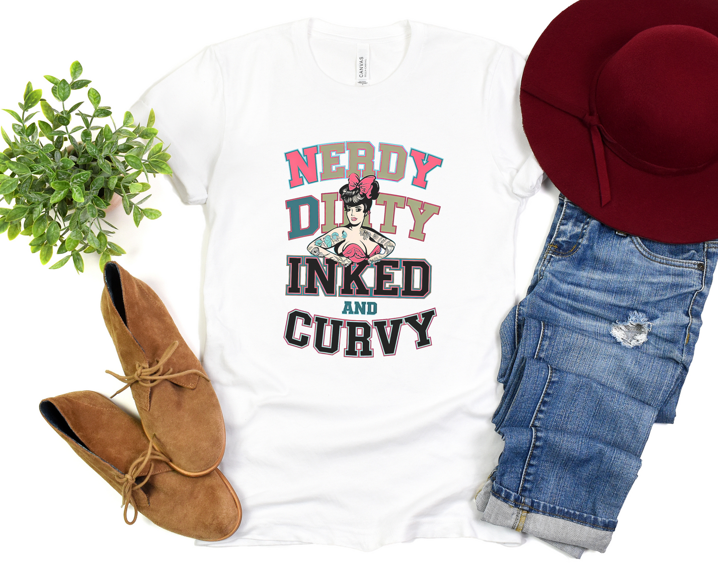 Nerdy Dirty Inked And Curvy Crew Neck Tee