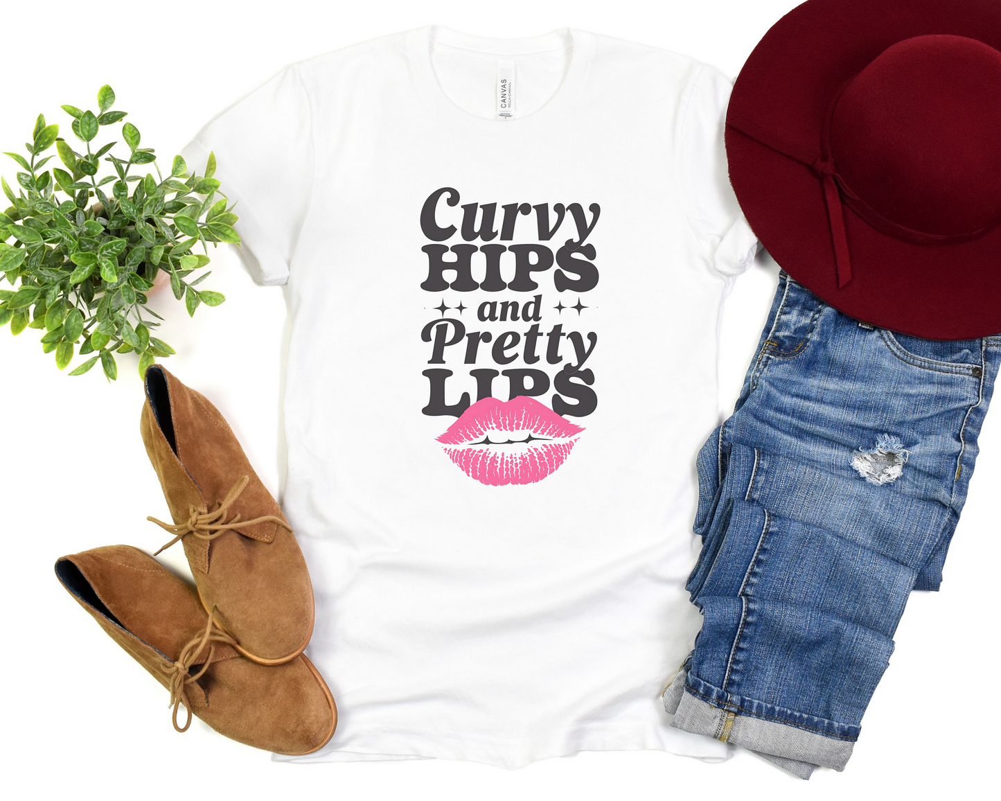 Curvy Hips and Pretty Lips Crew Neck Tee