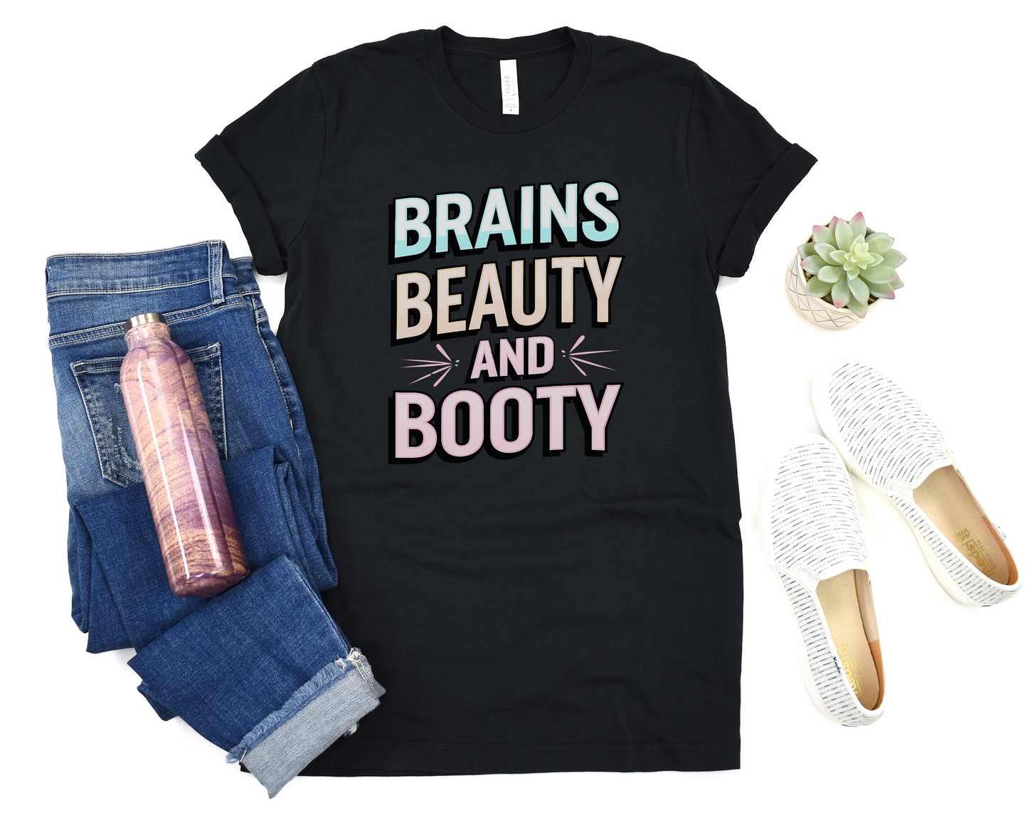 Brains Beauty and Booty Crew Neck Tee