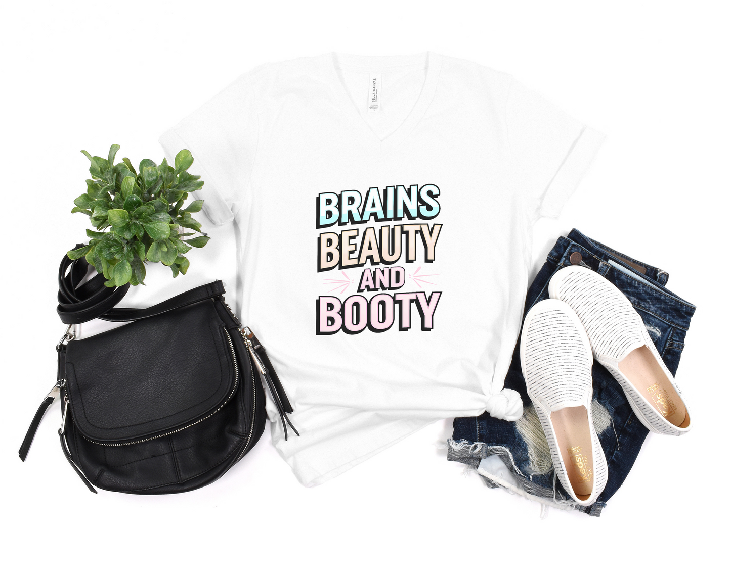 Brains Beauty and Booty V-Neck Shirt