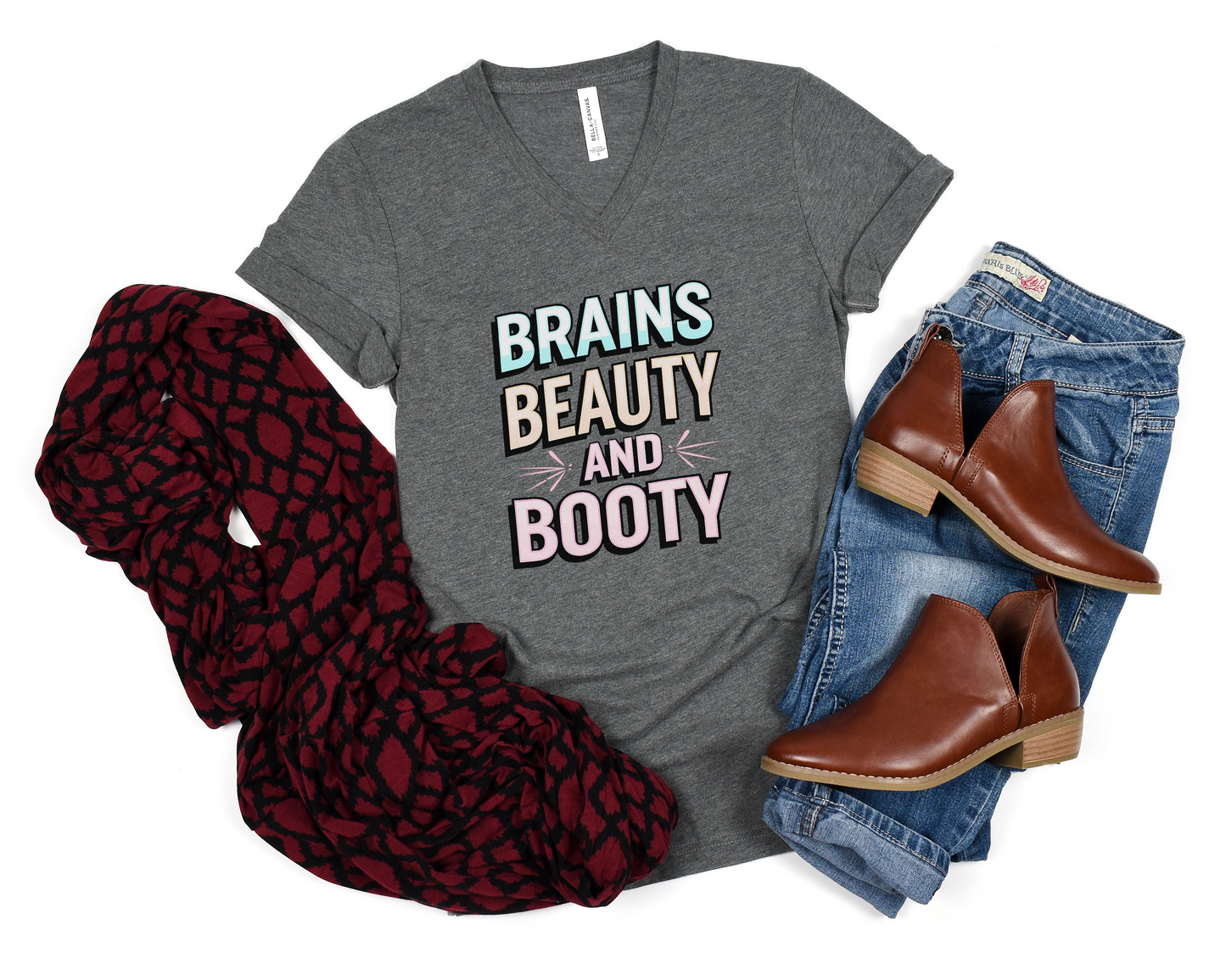 Brains Beauty and Booty V-Neck Shirt