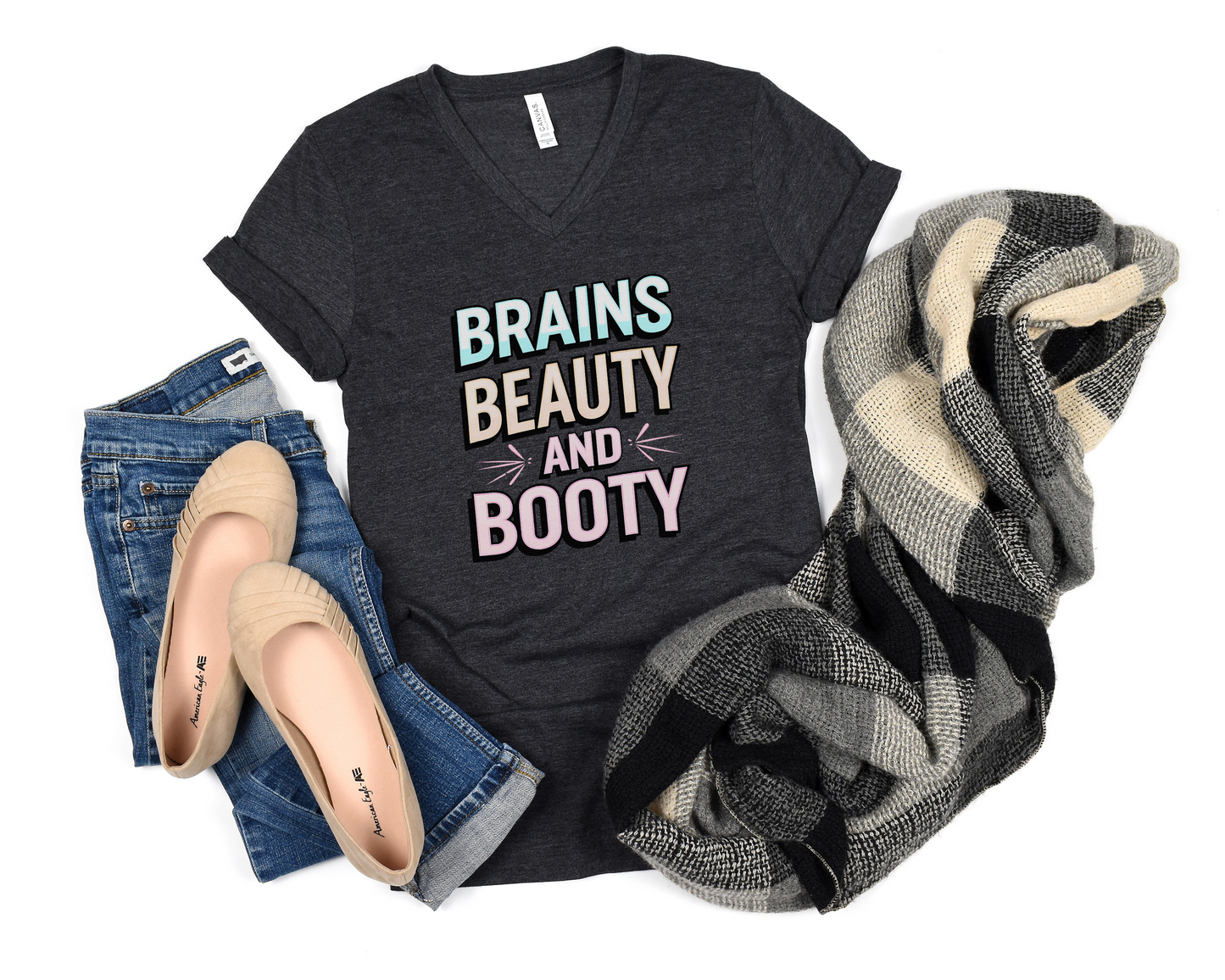 Brains Beauty and Booty V-Neck Shirt