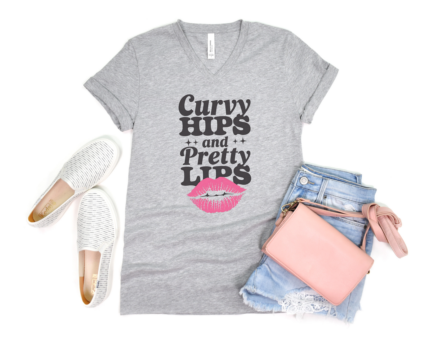 Curvy Hips And Pretty Lips V-Neck Shirt