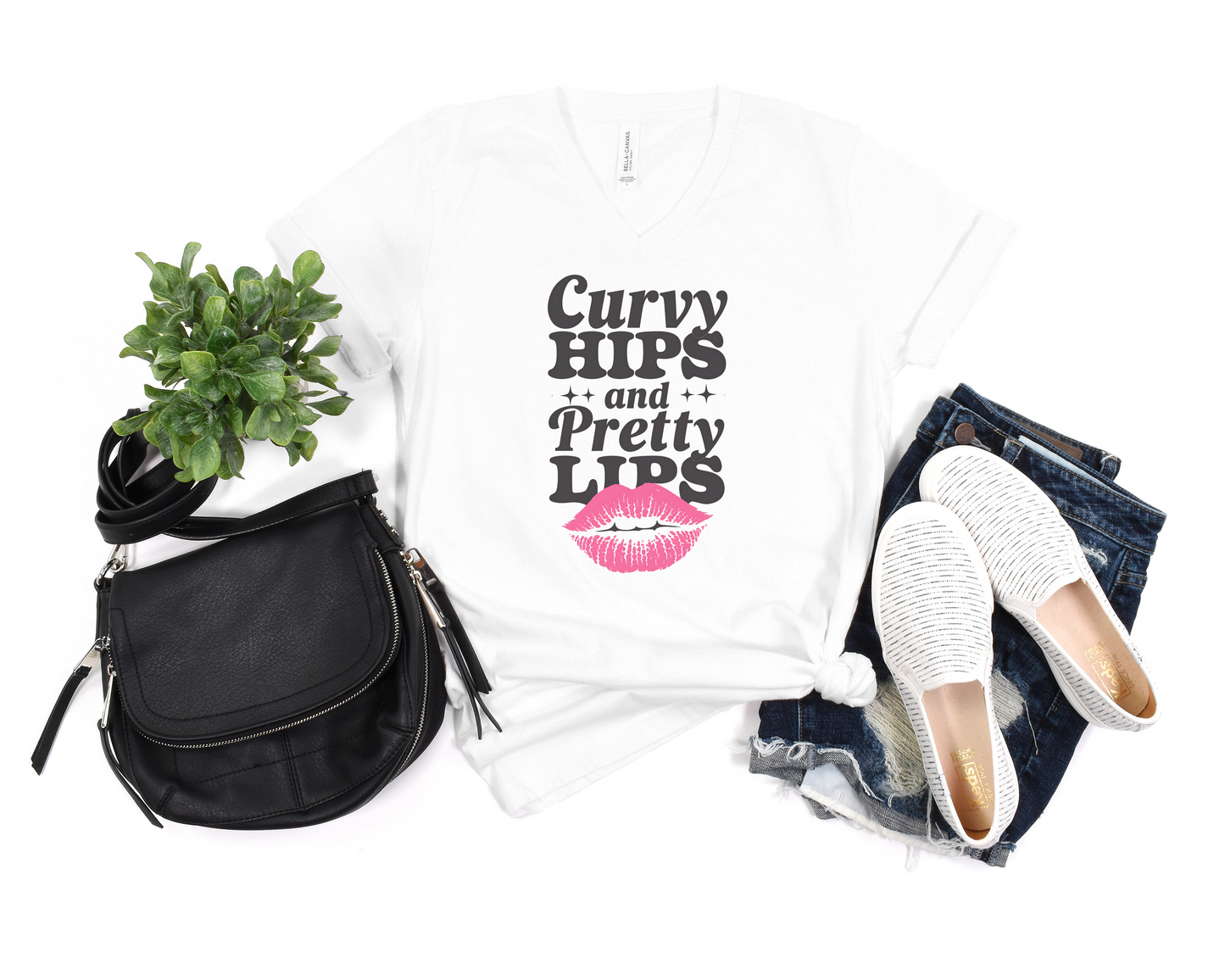 Curvy Hips And Pretty Lips V-Neck Shirt