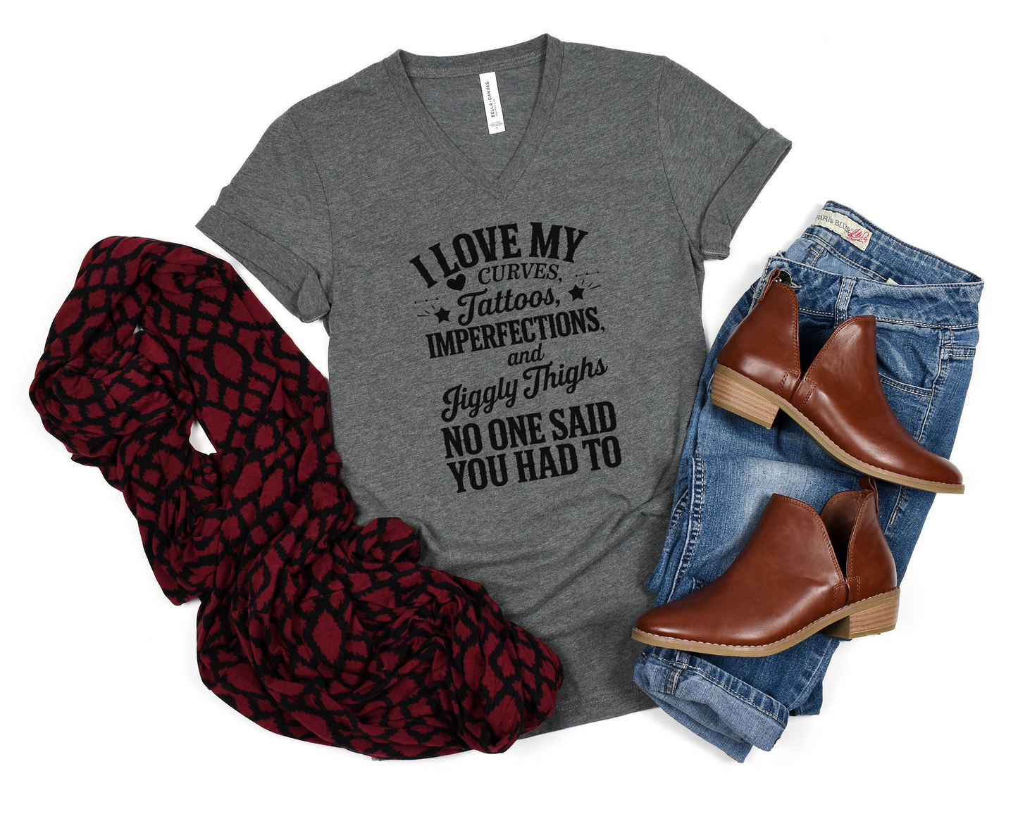 I Love My Curves, Tattoos, Imperfections and Jiggly Thighs No One Said You Had To V-Neck Shirt