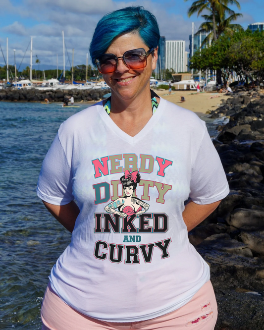 Nerdy Dirty Inked And Curvy V-Neck Shirt