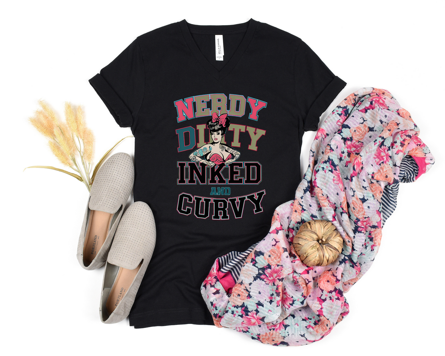 Nerdy Dirty Inked And Curvy V-Neck Shirt