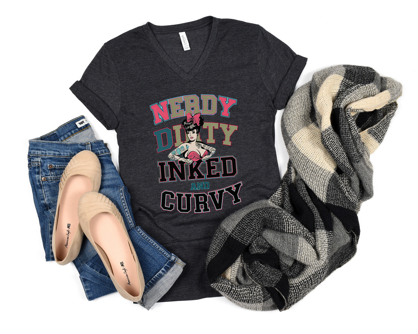 Nerdy Dirty Inked And Curvy V-Neck Shirt