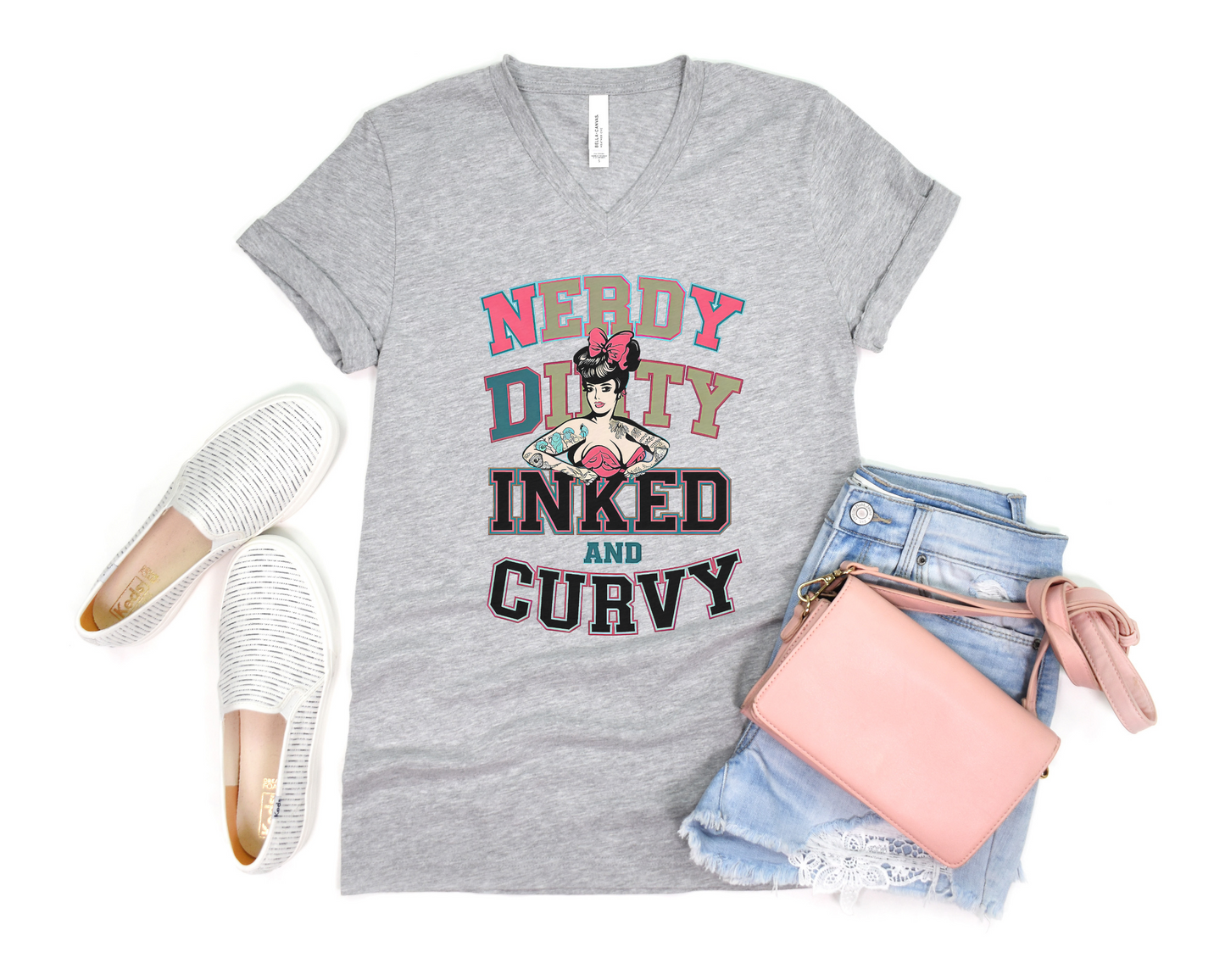 Nerdy Dirty Inked And Curvy V-Neck Shirt
