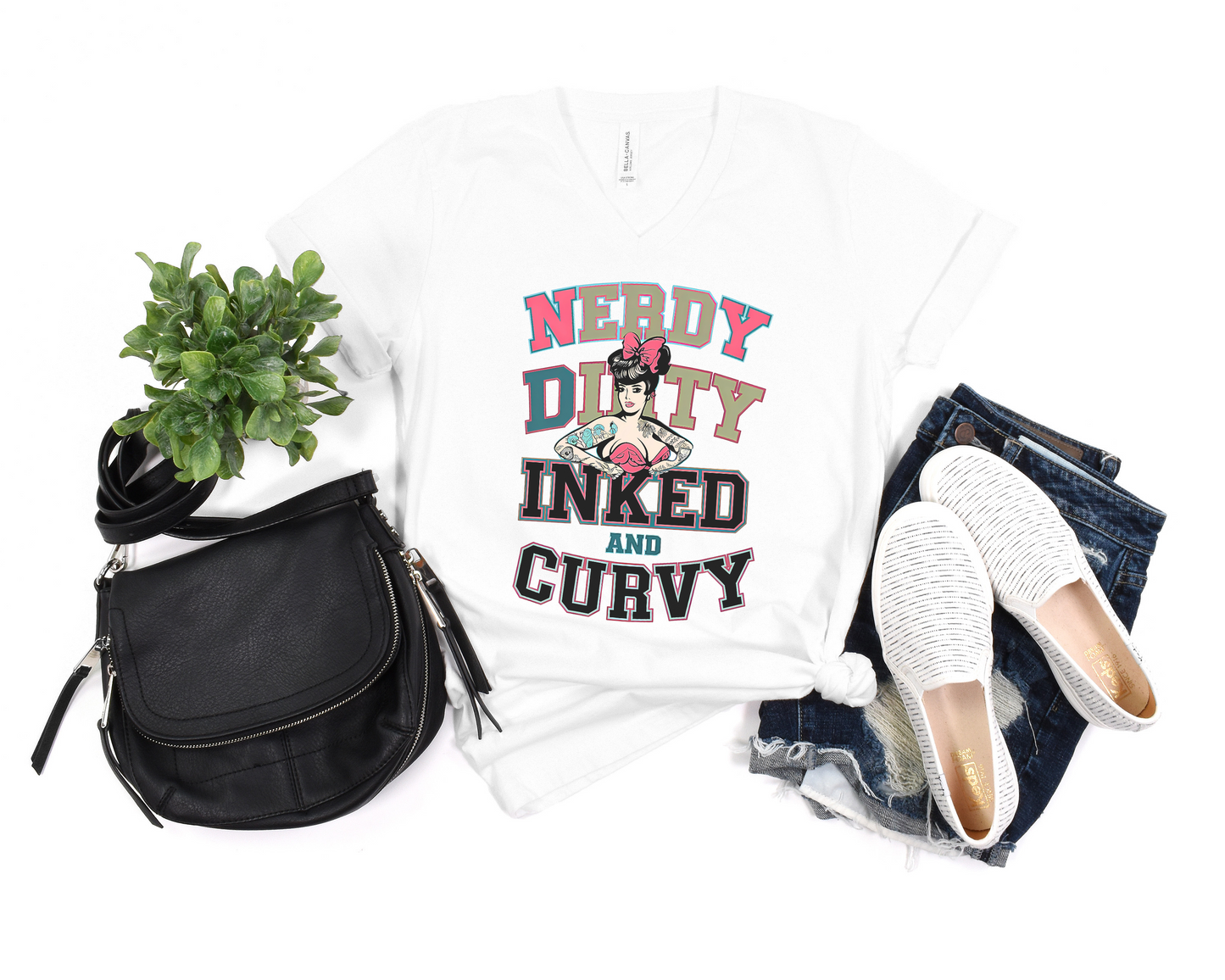 Nerdy Dirty Inked And Curvy V-Neck Shirt