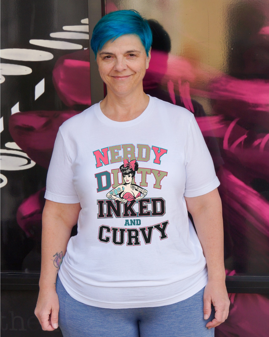 Nerdy Dirty Inked And Curvy Crew Neck Tee