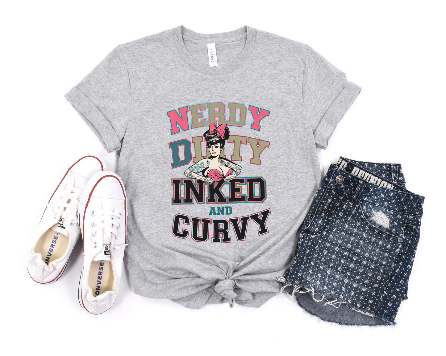 Nerdy Dirty Inked And Curvy Crew Neck Tee