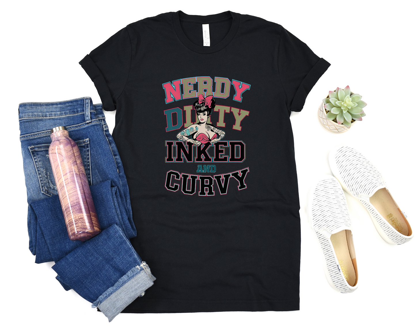 Nerdy Dirty Inked And Curvy Crew Neck Tee