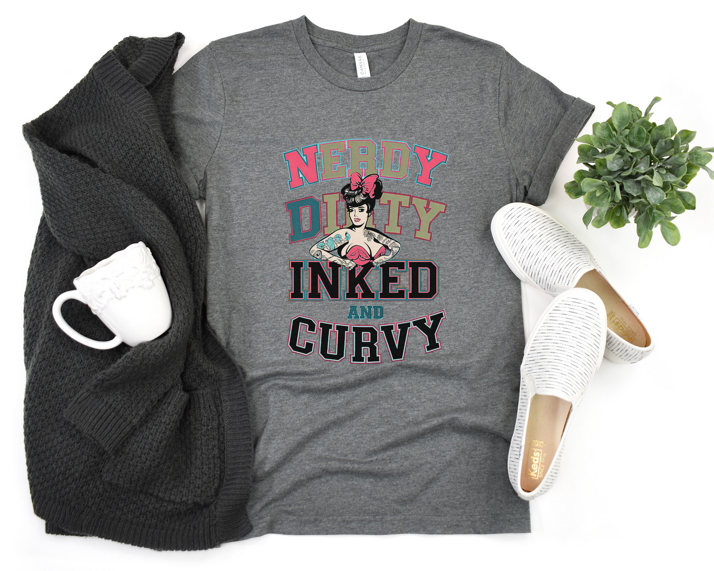 Nerdy Dirty Inked And Curvy Crew Neck Tee