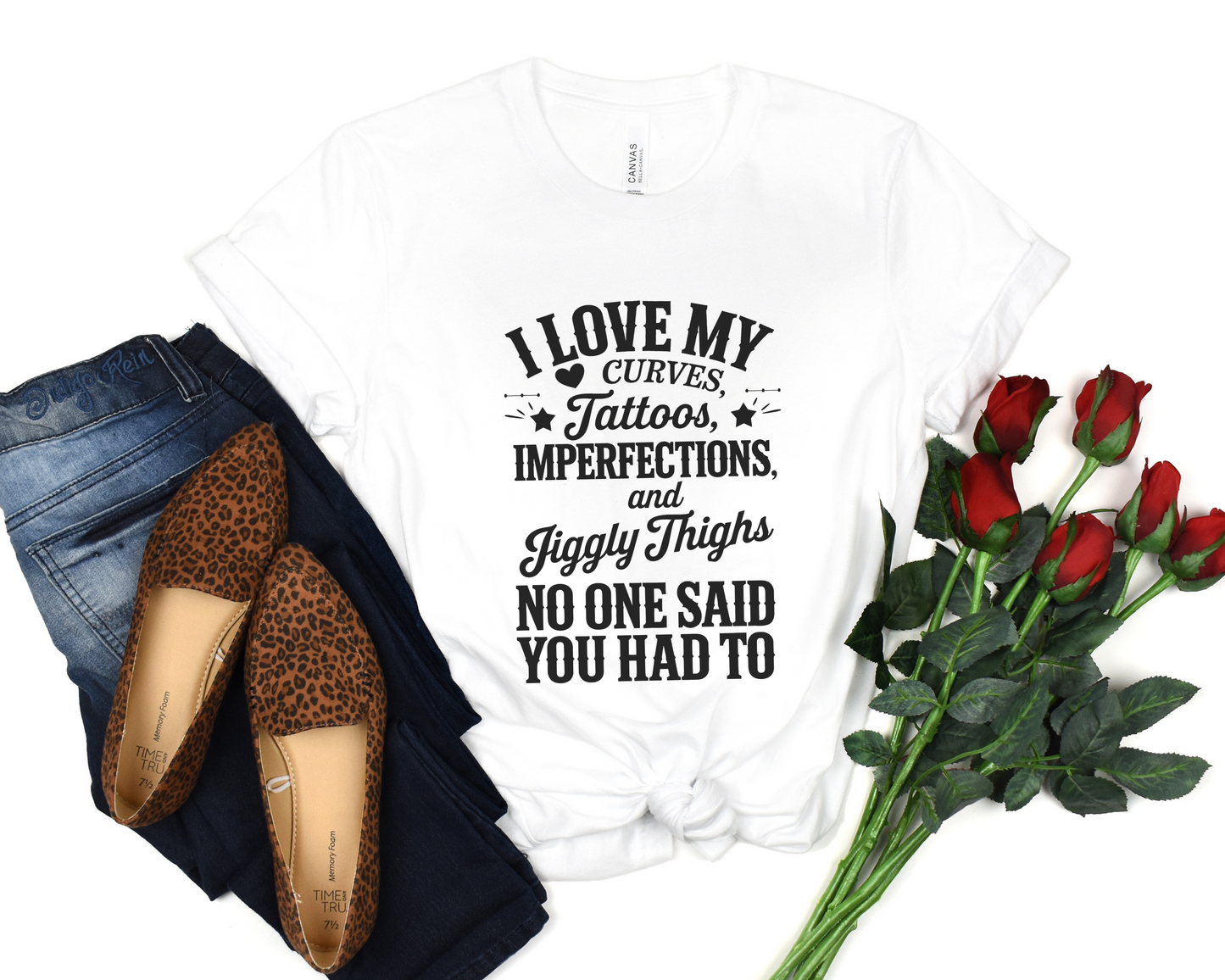 I Love My Curves, Tattoos, Imperfections And Jiggly Thighs No One Said You Had To Crew Neck Tee
