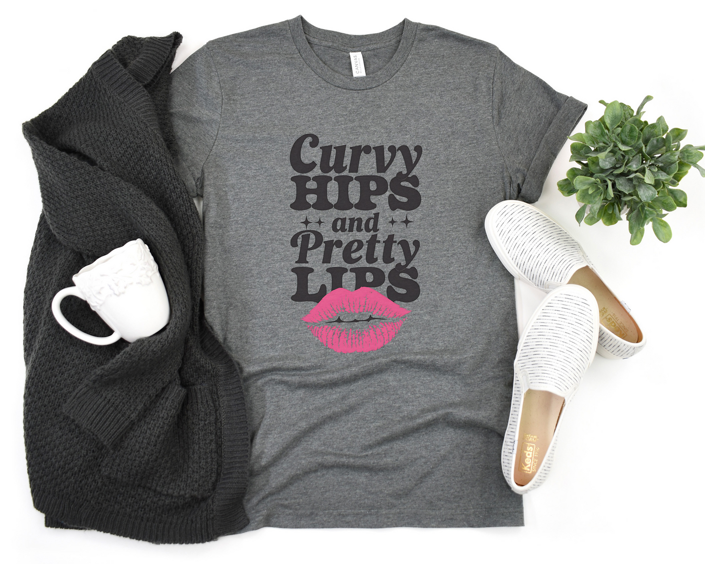 Curvy Hips and Pretty Lips Crew Neck Tee