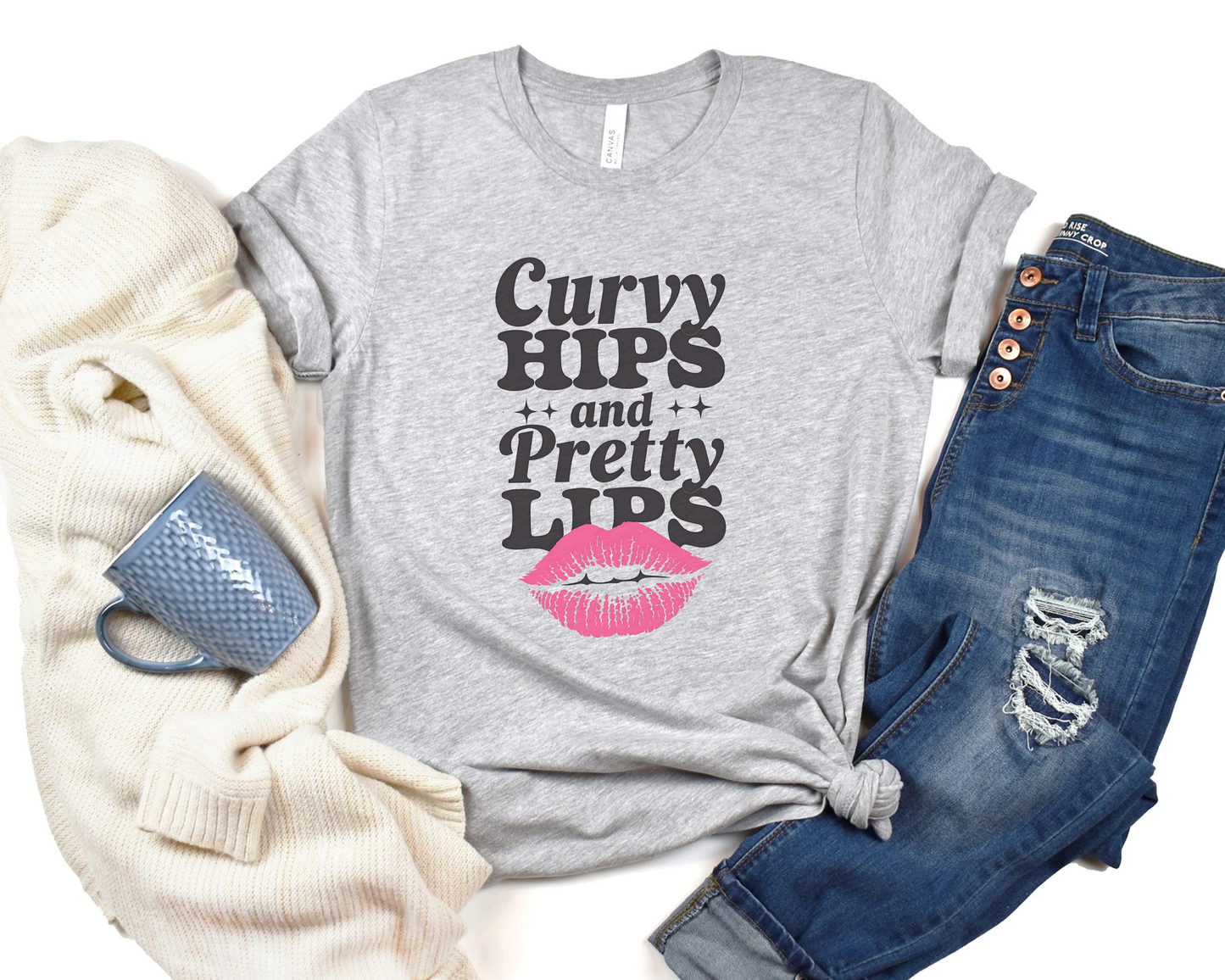 Curvy Hips and Pretty Lips Crew Neck Tee
