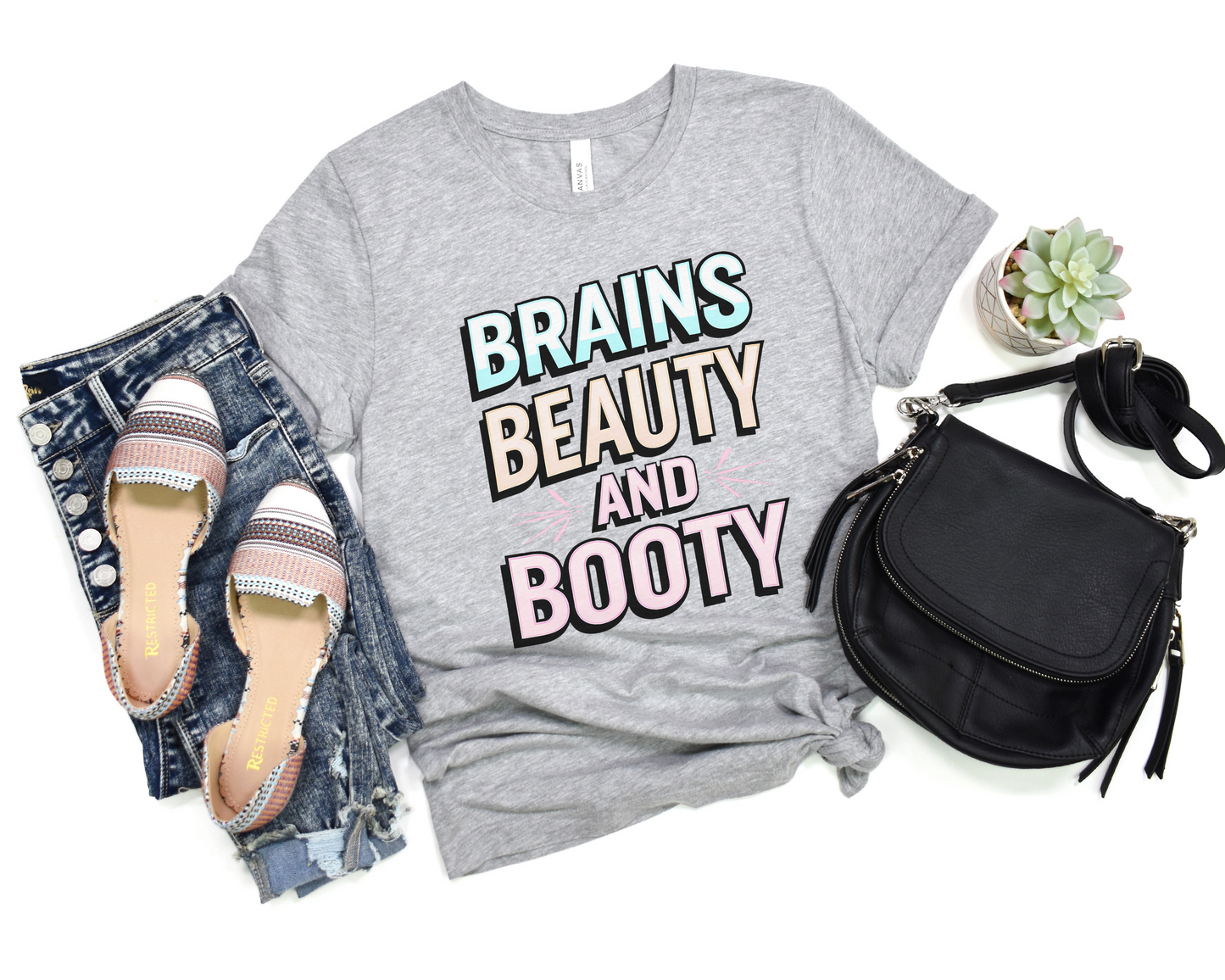 Brains Beauty and Booty Crew Neck Tee