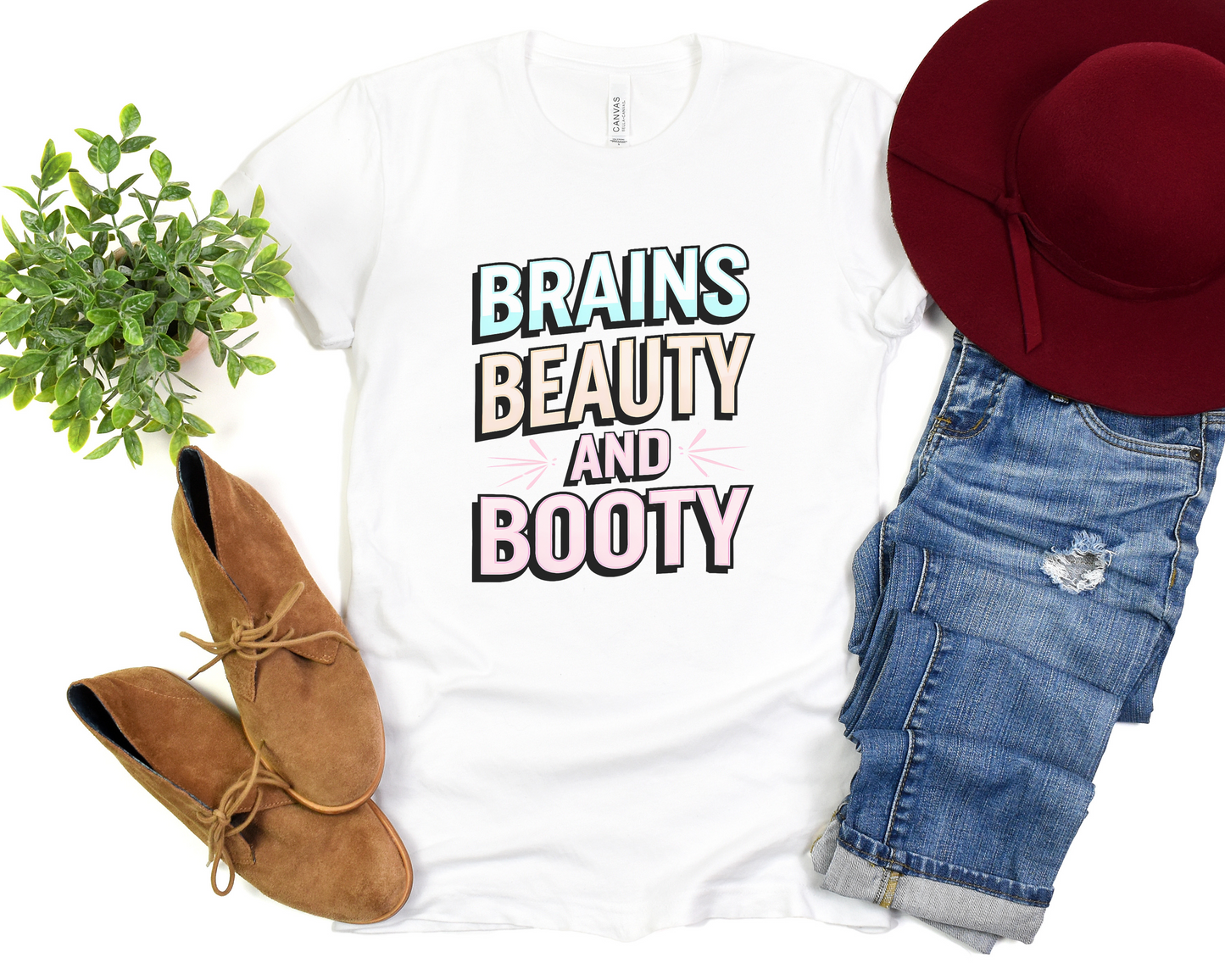 Brains Beauty and Booty Crew Neck Tee